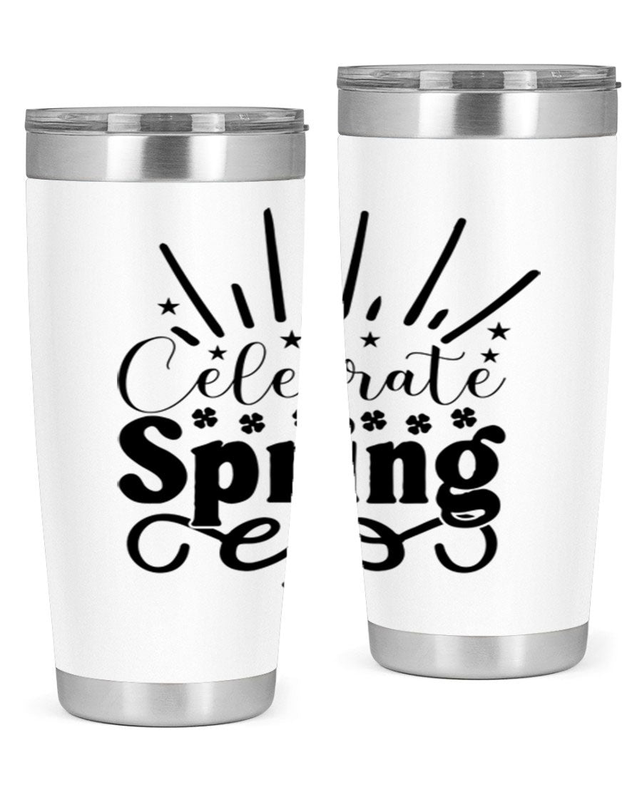 Celebrate Spring 20oz Tumbler made of stainless steel with a vibrant spring design, featuring a drink-thru lid.