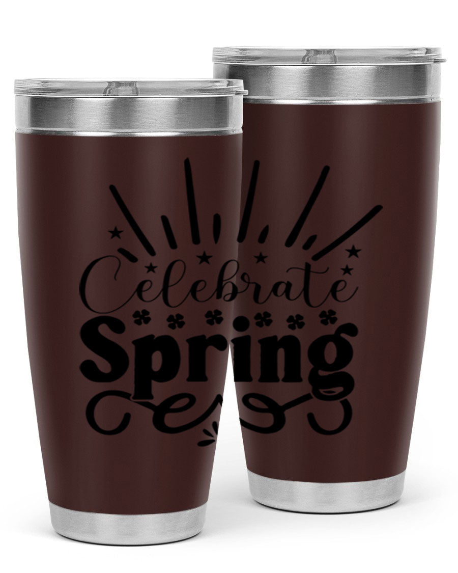 Celebrate Spring 20oz Tumbler made of stainless steel with a vibrant spring design, featuring a drink-thru lid.