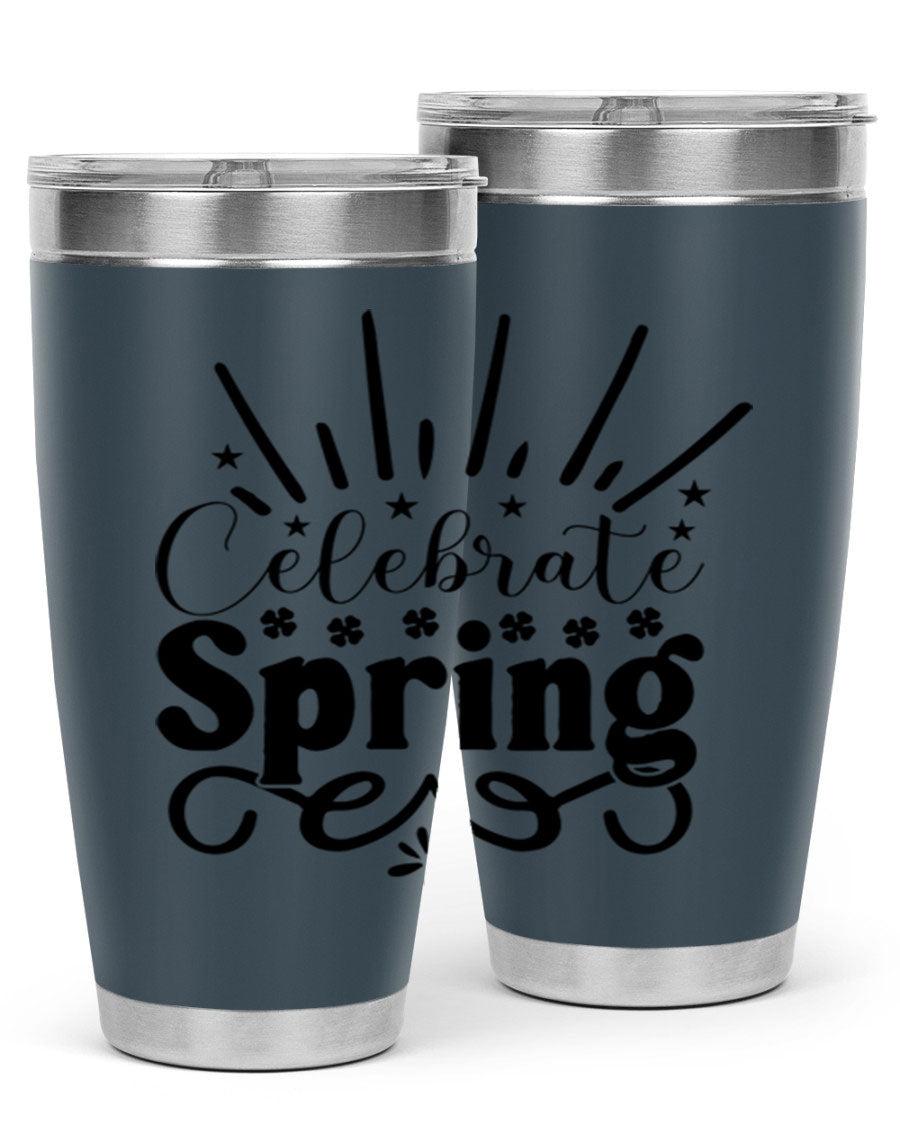 Celebrate Spring 20oz Tumbler made of stainless steel with a vibrant spring design, featuring a drink-thru lid.