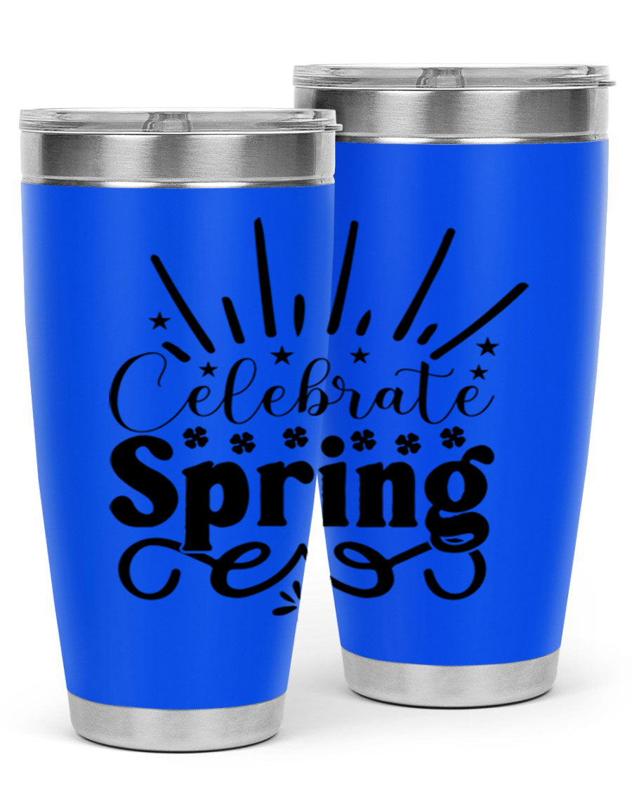 Celebrate Spring 20oz Tumbler made of stainless steel with a vibrant spring design, featuring a drink-thru lid.