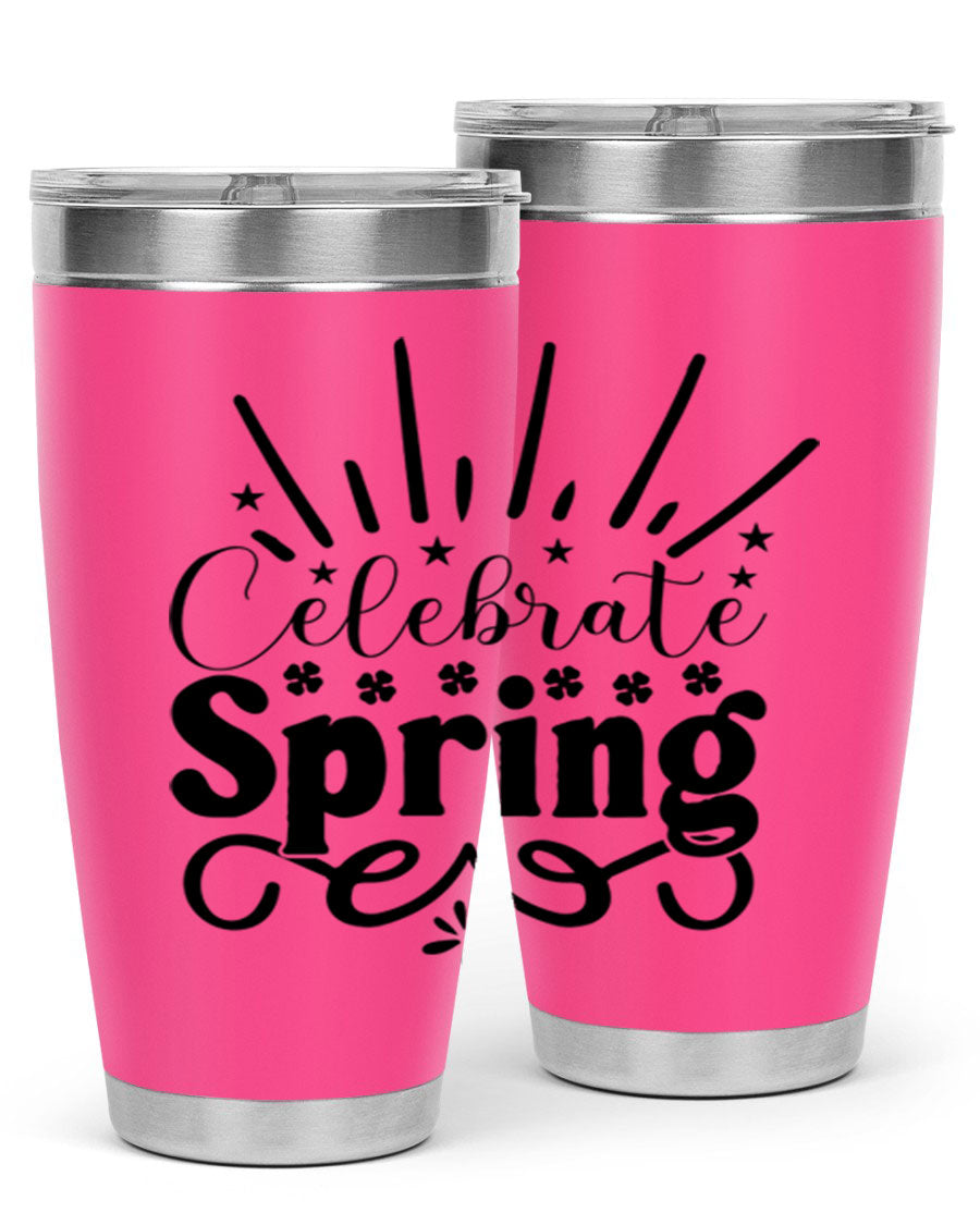Celebrate Spring 20oz Tumbler made of stainless steel with a vibrant spring design, featuring a drink-thru lid.