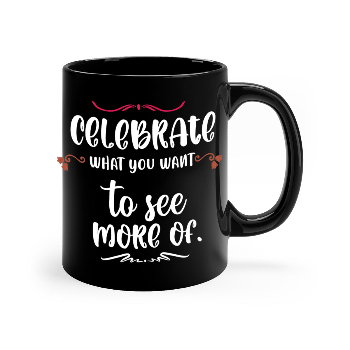 Celebrate What You Want to See More Of Style 86# Christmas Mug with a glossy finish, colored handle, and interior, available in multiple colors.