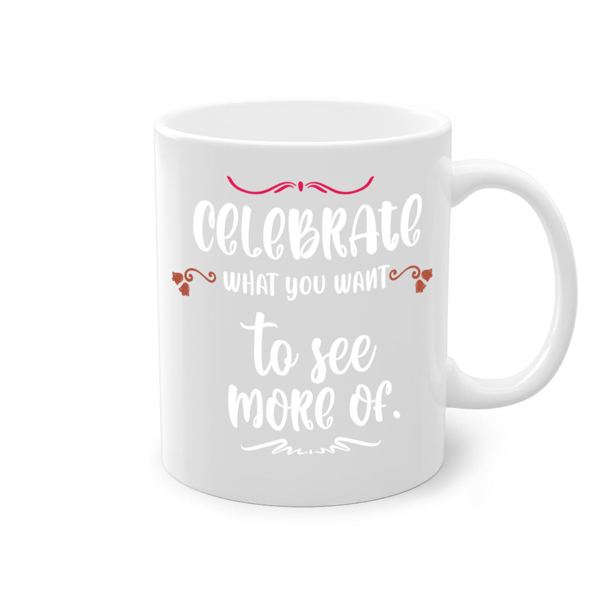 Celebrate What You Want to See More Of Style 86# Christmas Mug with a glossy finish, colored handle, and interior, available in multiple colors.
