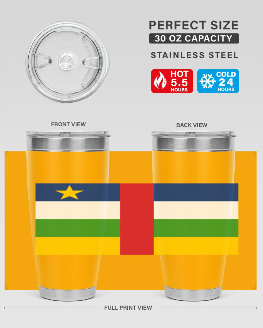 Central African Republic 20oz tumbler featuring double wall vacuum stainless steel design with a vibrant flag print.