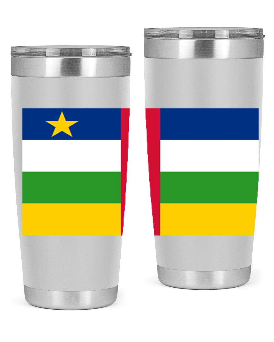 Central African Republic 20oz tumbler featuring double wall vacuum stainless steel design with a vibrant flag print.