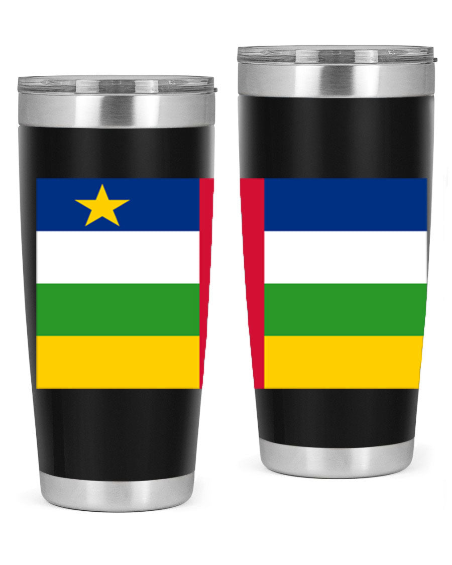 Central African Republic 20oz tumbler featuring double wall vacuum stainless steel design with a vibrant flag print.