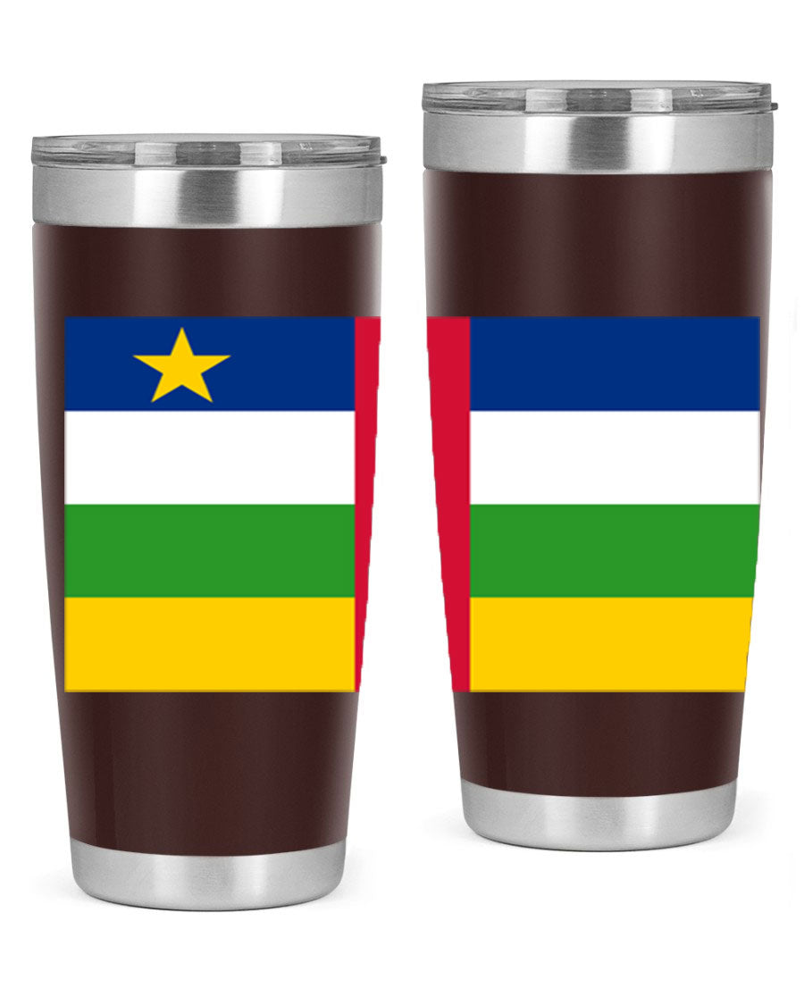 Central African Republic 20oz tumbler featuring double wall vacuum stainless steel design with a vibrant flag print.