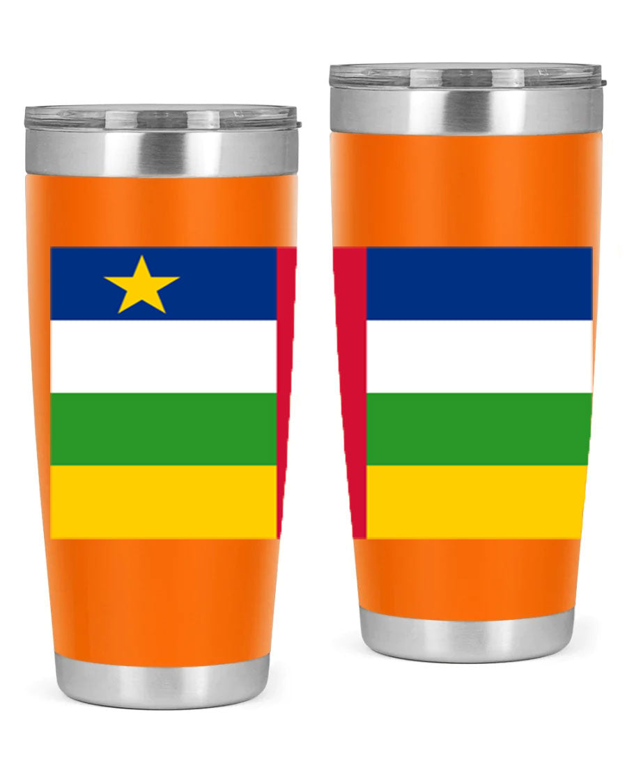 Central African Republic 20oz tumbler featuring double wall vacuum stainless steel design with a vibrant flag print.