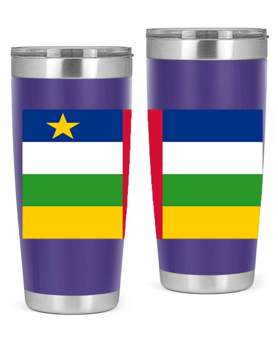 Central African Republic 20oz tumbler featuring double wall vacuum stainless steel design with a vibrant flag print.
