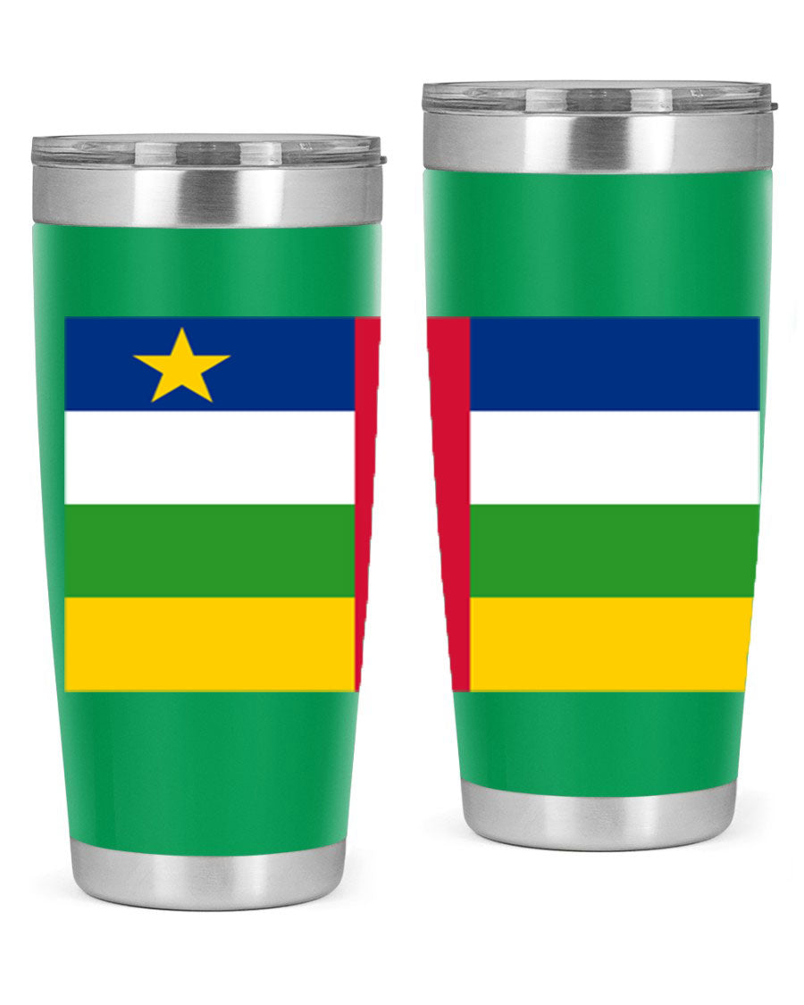 Central African Republic 20oz tumbler featuring double wall vacuum stainless steel design with a vibrant flag print.