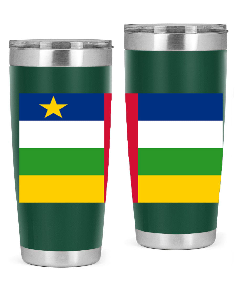 Central African Republic 20oz tumbler featuring double wall vacuum stainless steel design with a vibrant flag print.