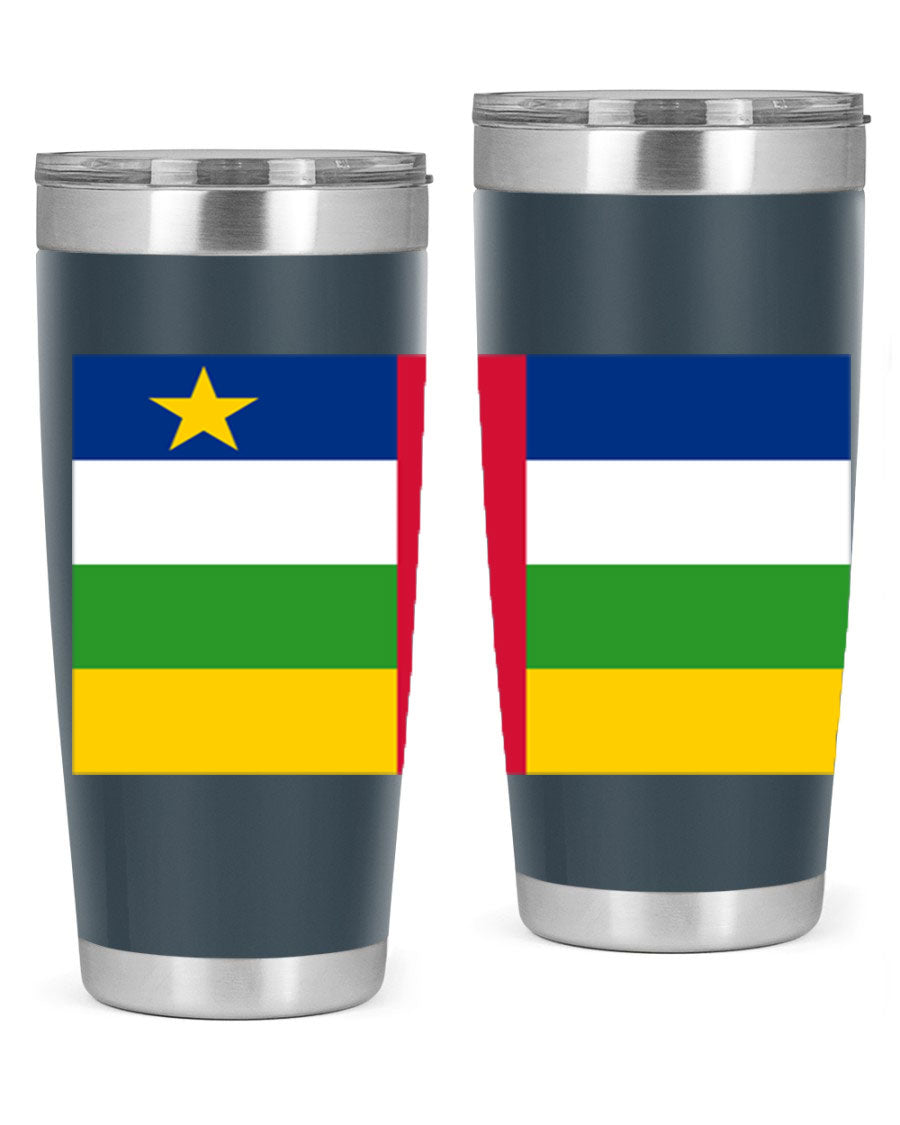 Central African Republic 20oz tumbler featuring double wall vacuum stainless steel design with a vibrant flag print.