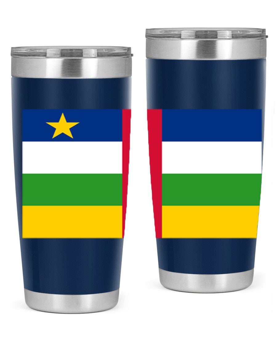Central African Republic 20oz tumbler featuring double wall vacuum stainless steel design with a vibrant flag print.