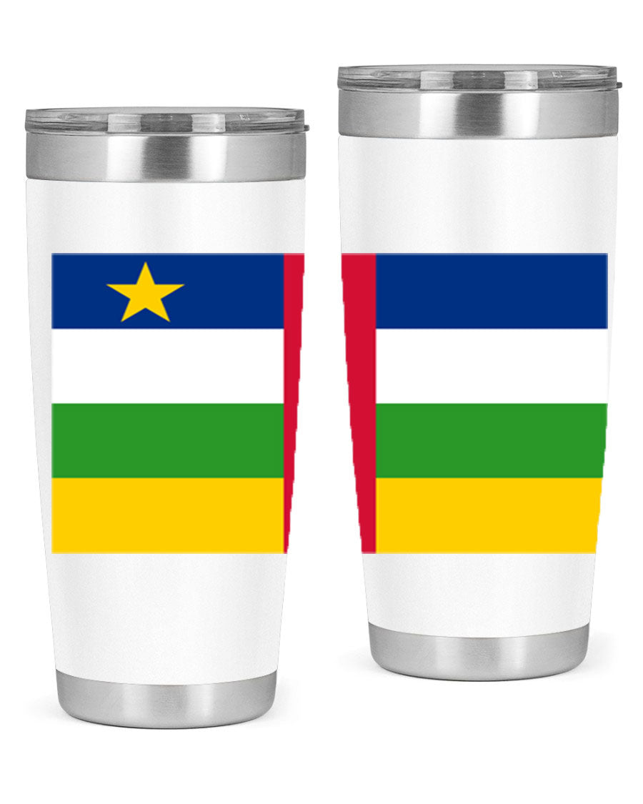Central African Republic 20oz tumbler featuring double wall vacuum stainless steel design with a vibrant flag print.