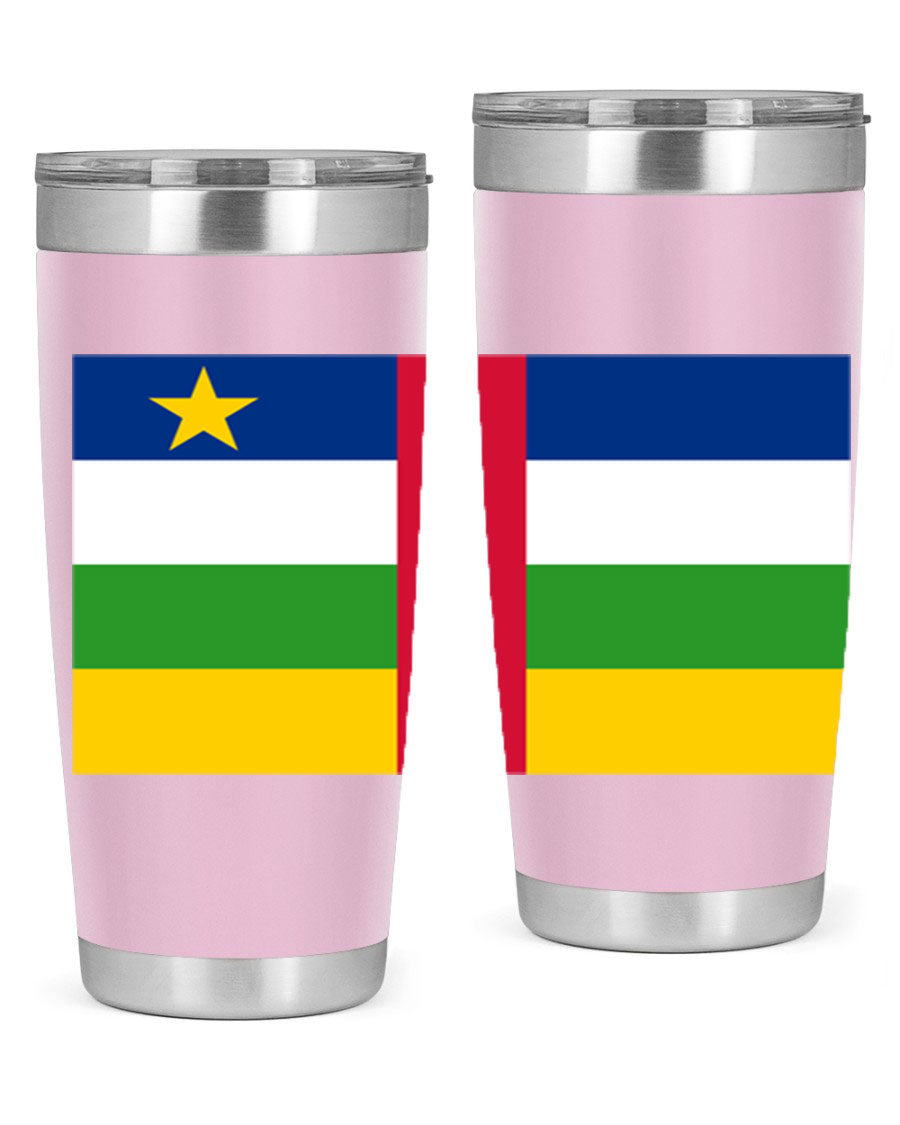 Central African Republic 20oz tumbler featuring double wall vacuum stainless steel design with a vibrant flag print.