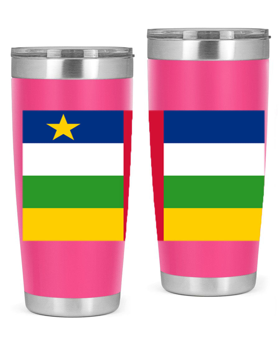 Central African Republic 20oz tumbler featuring double wall vacuum stainless steel design with a vibrant flag print.