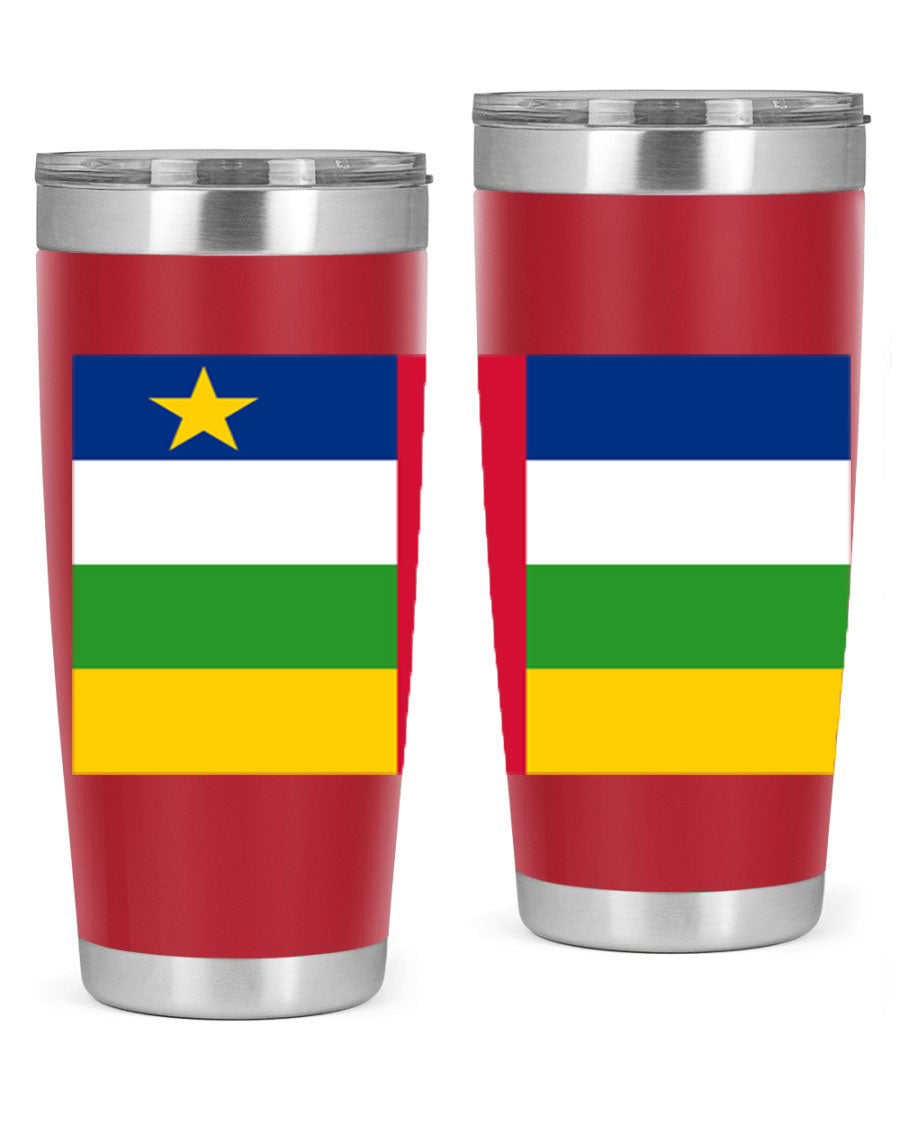 Central African Republic 20oz tumbler featuring double wall vacuum stainless steel design with a vibrant flag print.