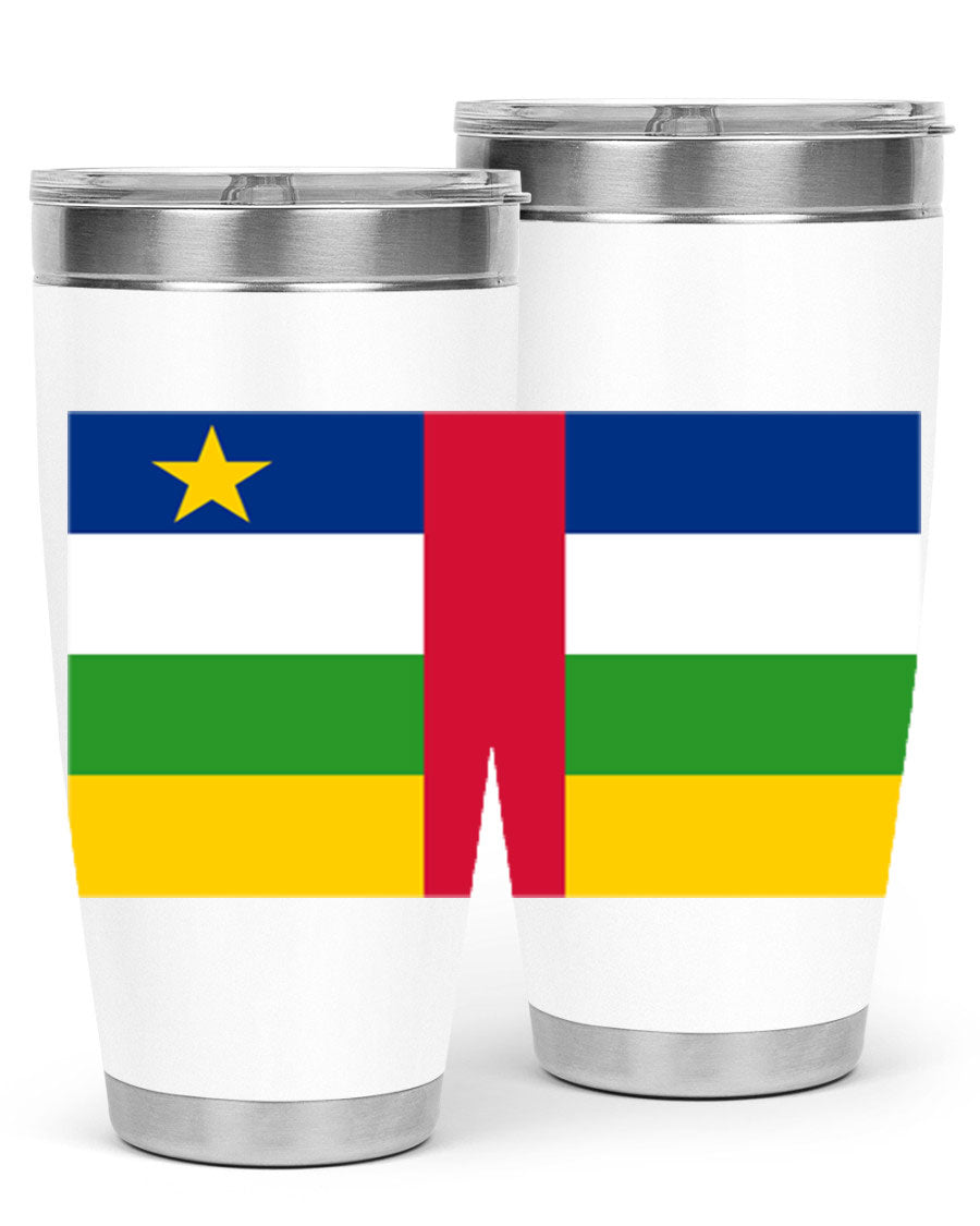 Central African Republic 20oz tumbler featuring double wall vacuum stainless steel design with a vibrant flag print.