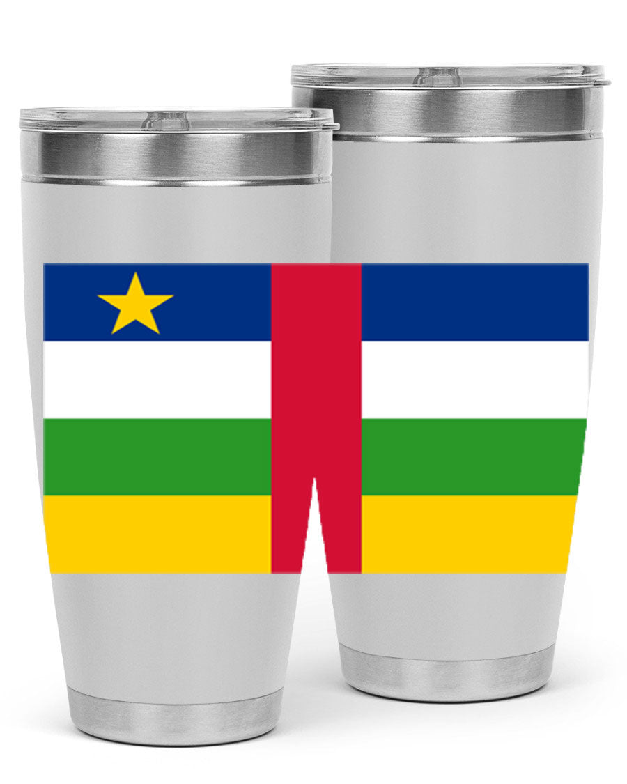 Central African Republic 20oz tumbler featuring double wall vacuum stainless steel design with a vibrant flag print.