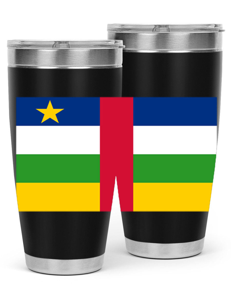Central African Republic 20oz tumbler featuring double wall vacuum stainless steel design with a vibrant flag print.