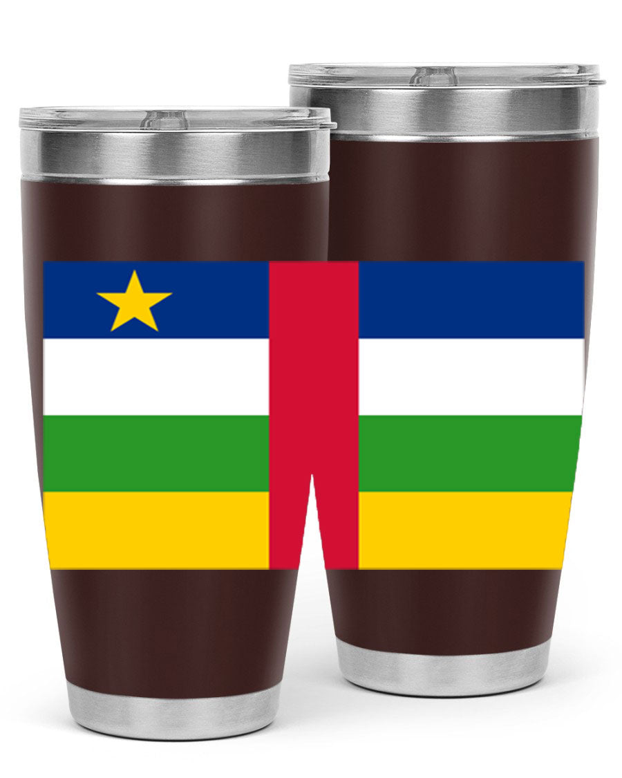 Central African Republic 20oz tumbler featuring double wall vacuum stainless steel design with a vibrant flag print.