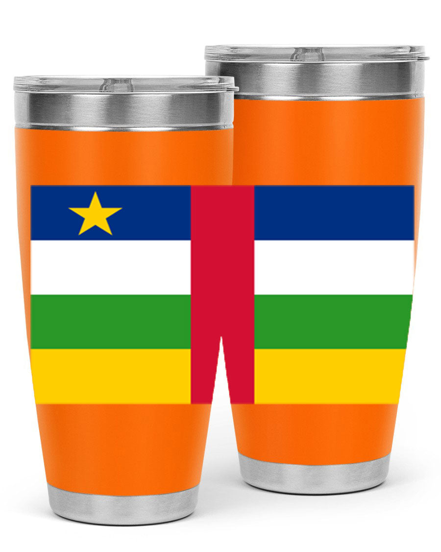 Central African Republic 20oz tumbler featuring double wall vacuum stainless steel design with a vibrant flag print.