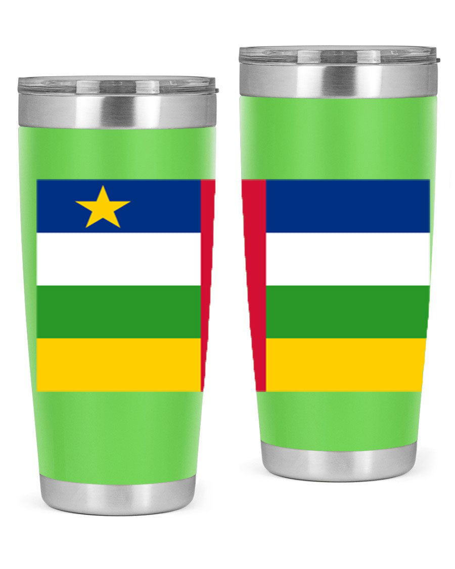 Central African Republic 20oz tumbler featuring double wall vacuum stainless steel design with a vibrant flag print.