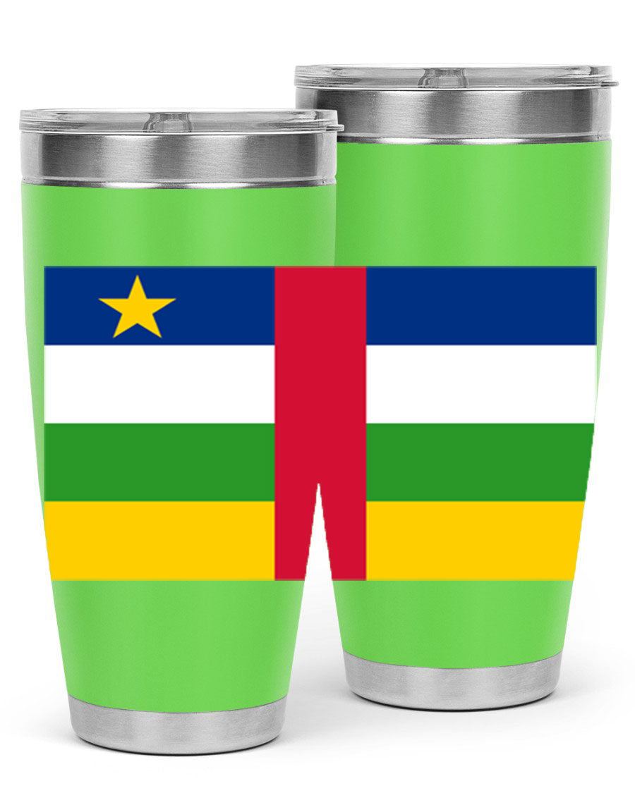 Central African Republic 20oz tumbler featuring double wall vacuum stainless steel design with a vibrant flag print.