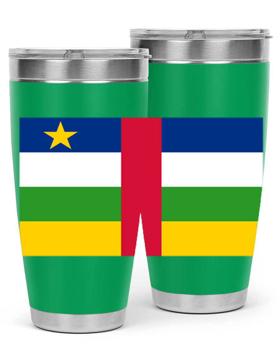 Central African Republic 20oz tumbler featuring double wall vacuum stainless steel design with a vibrant flag print.