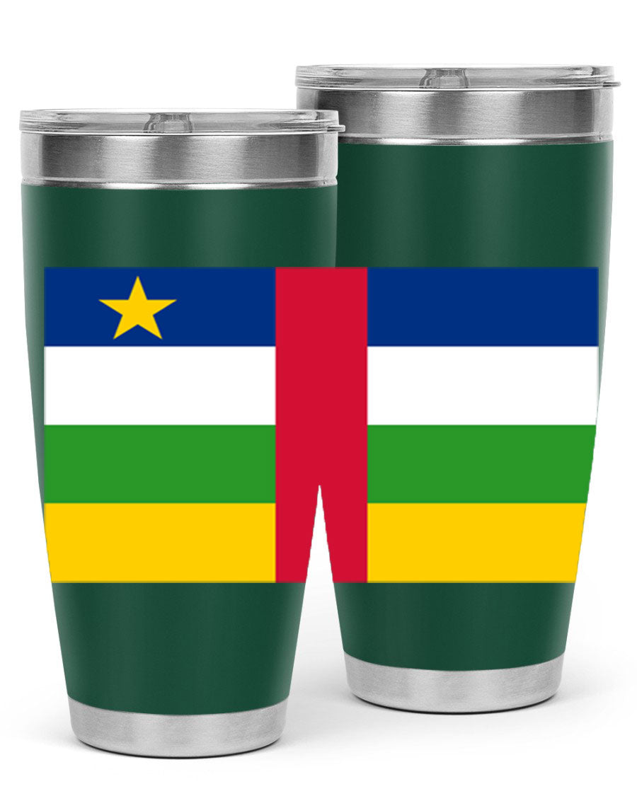Central African Republic 20oz tumbler featuring double wall vacuum stainless steel design with a vibrant flag print.