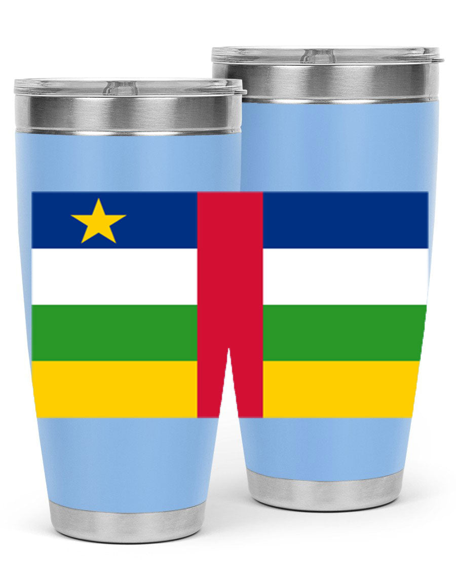 Central African Republic 20oz tumbler featuring double wall vacuum stainless steel design with a vibrant flag print.