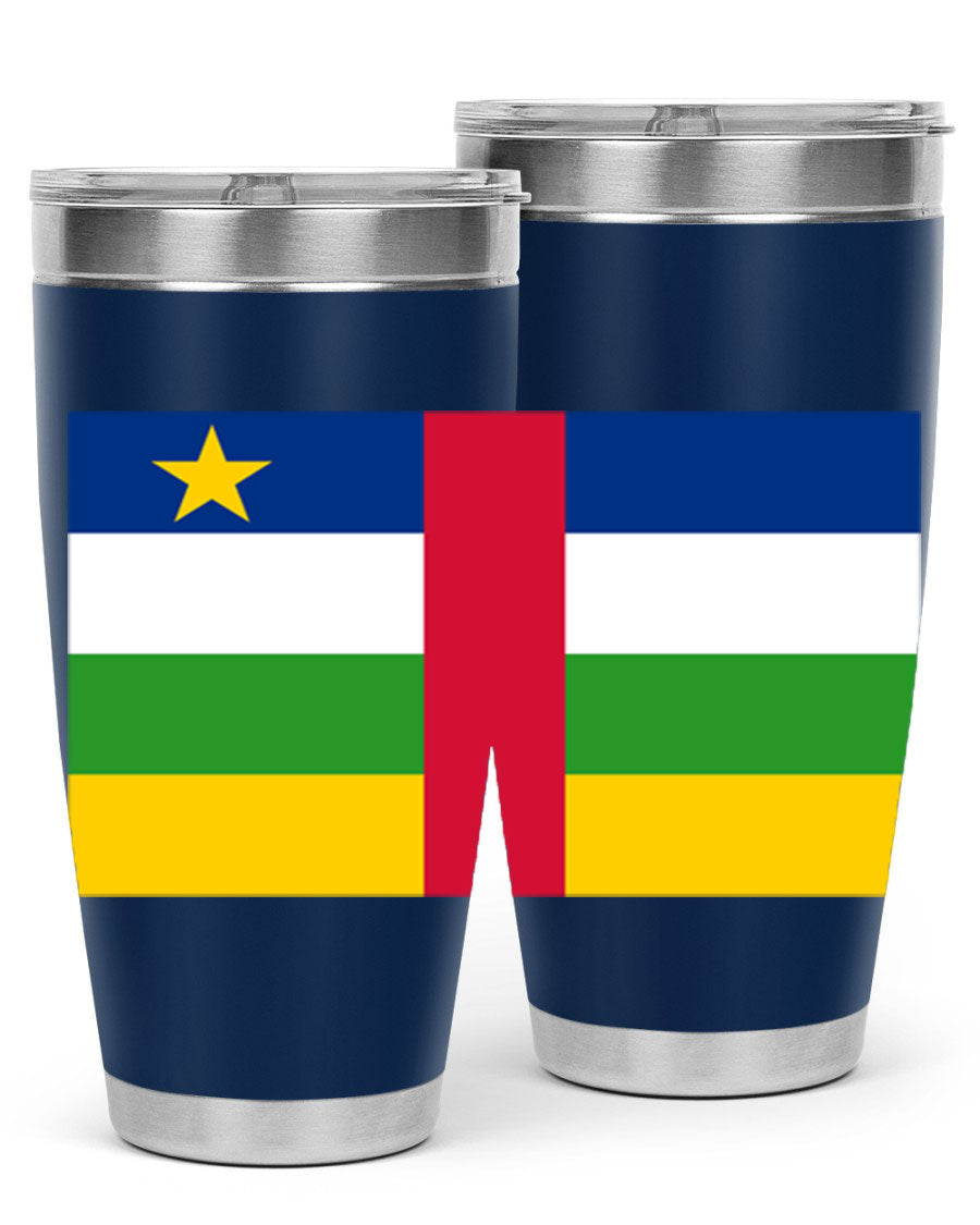 Central African Republic 20oz tumbler featuring double wall vacuum stainless steel design with a vibrant flag print.