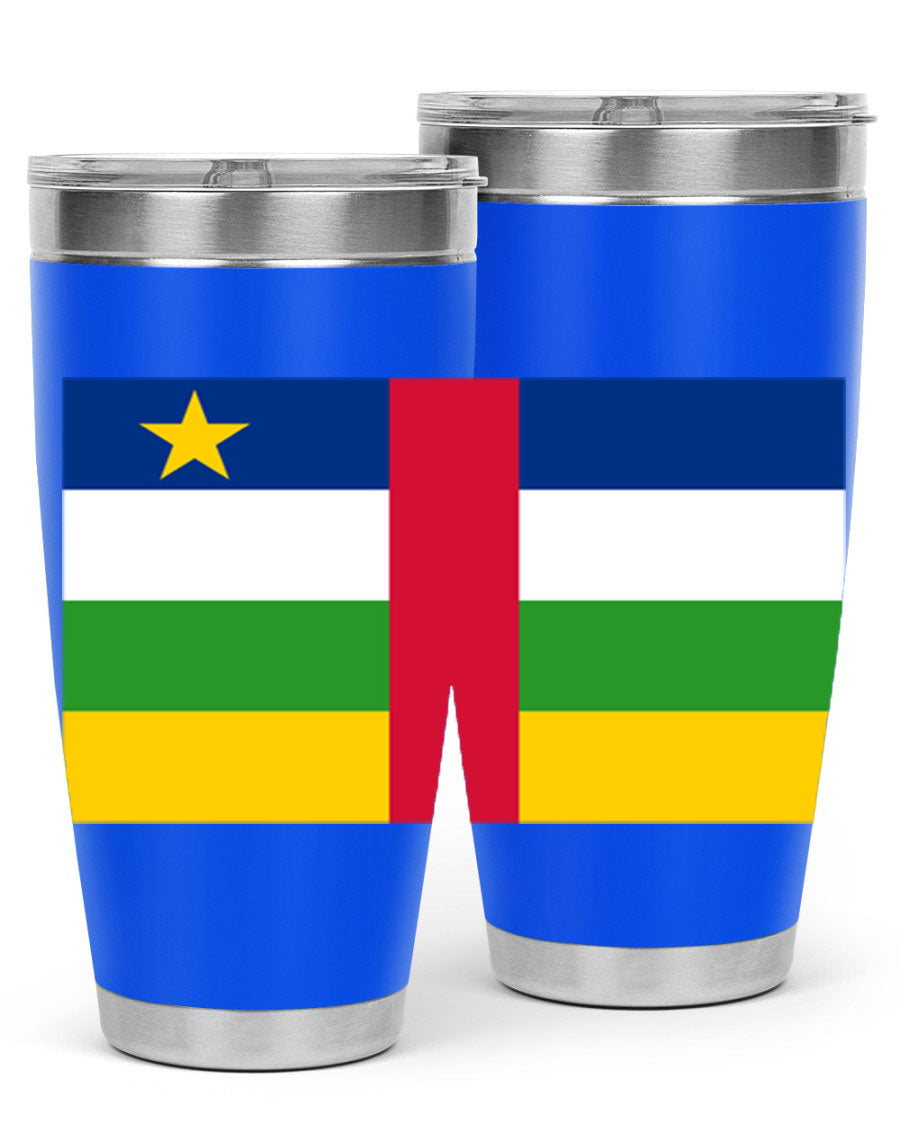 Central African Republic 20oz tumbler featuring double wall vacuum stainless steel design with a vibrant flag print.
