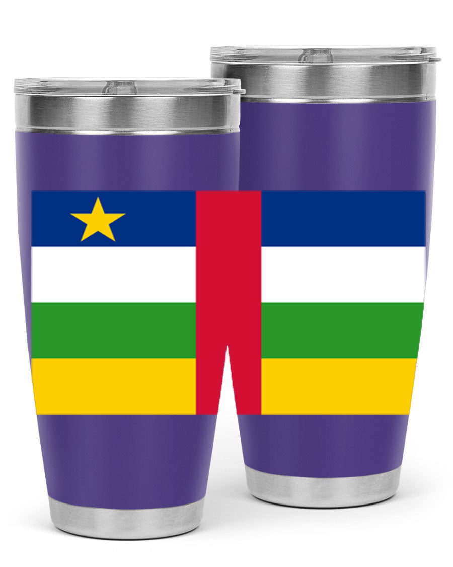 Central African Republic 20oz tumbler featuring double wall vacuum stainless steel design with a vibrant flag print.