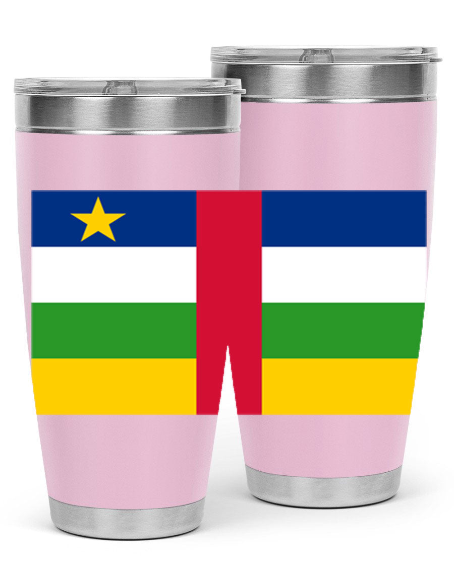 Central African Republic 20oz tumbler featuring double wall vacuum stainless steel design with a vibrant flag print.