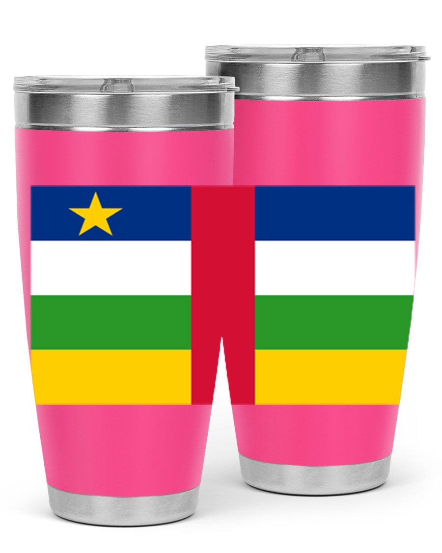 Central African Republic 20oz tumbler featuring double wall vacuum stainless steel design with a vibrant flag print.