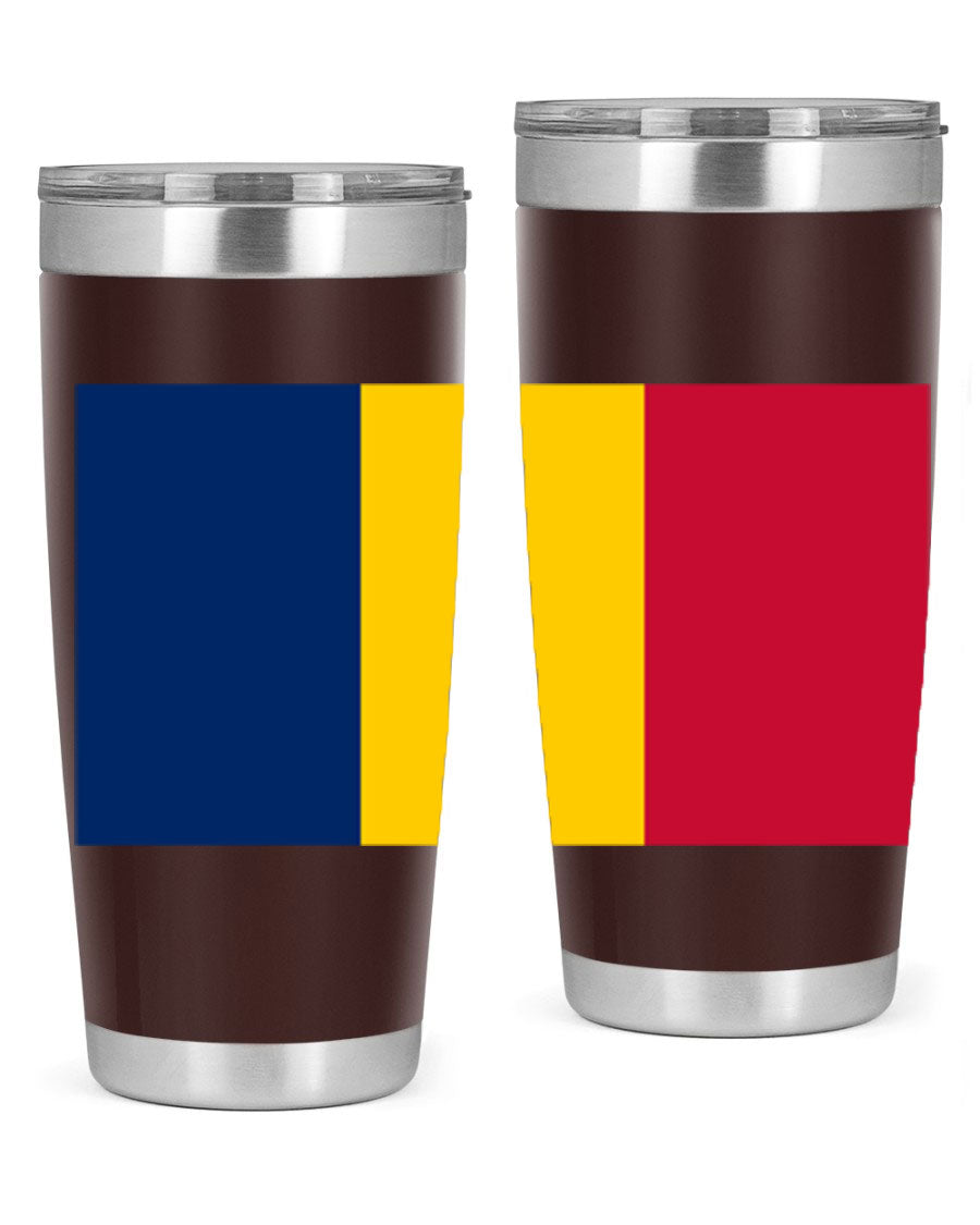 Chad 164# Tumbler featuring a vibrant flag design, made of stainless steel with a copper lining, ideal for hot and cold beverages.
