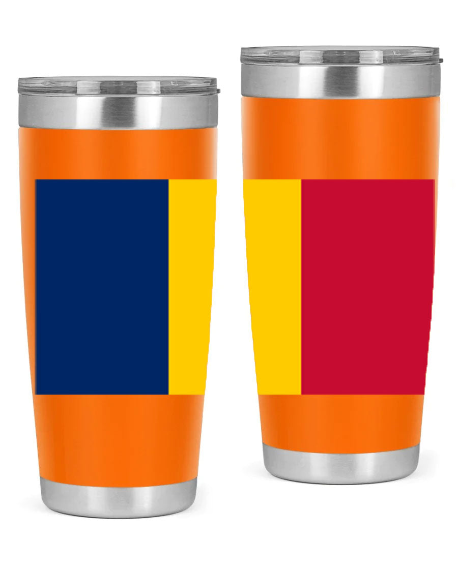 Chad 164# Tumbler featuring a vibrant flag design, made of stainless steel with a copper lining, ideal for hot and cold beverages.