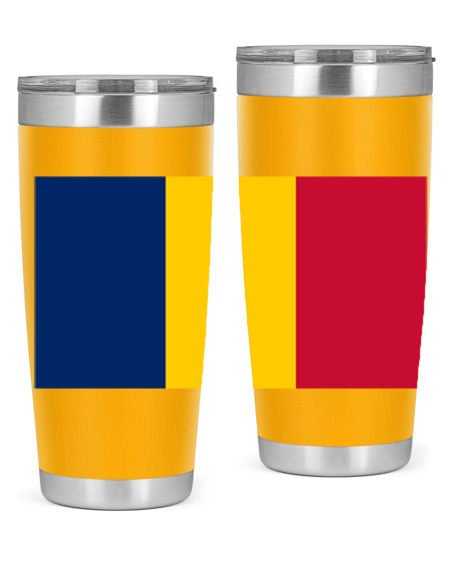 Chad 164# Tumbler featuring a vibrant flag design, made of stainless steel with a copper lining, ideal for hot and cold beverages.
