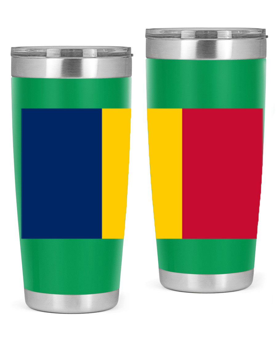 Chad 164# Tumbler featuring a vibrant flag design, made of stainless steel with a copper lining, ideal for hot and cold beverages.