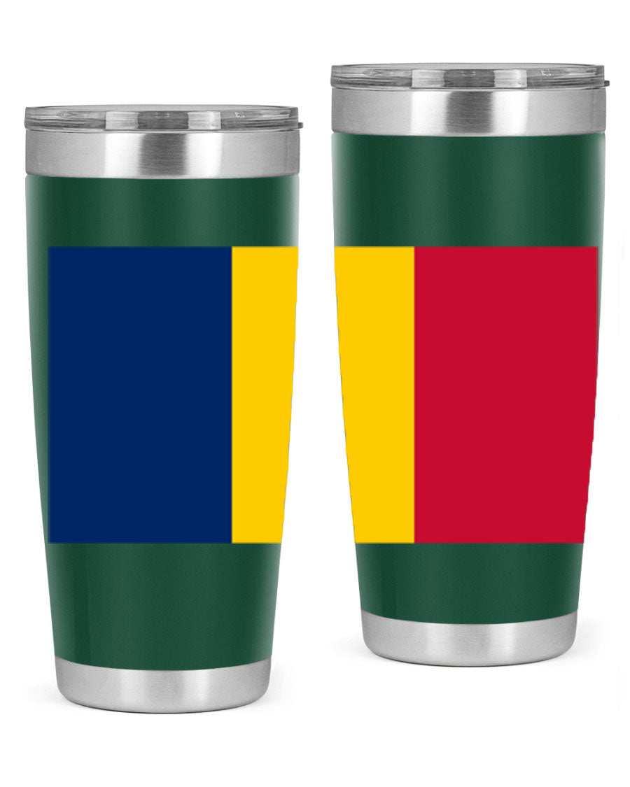 Chad 164# Tumbler featuring a vibrant flag design, made of stainless steel with a copper lining, ideal for hot and cold beverages.