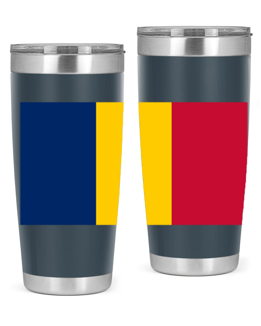 Chad 164# Tumbler featuring a vibrant flag design, made of stainless steel with a copper lining, ideal for hot and cold beverages.