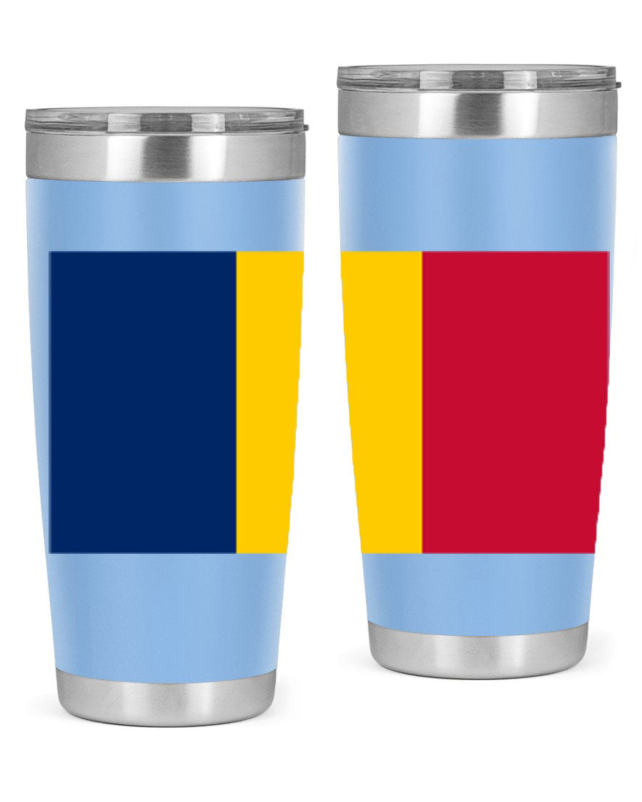 Chad 164# Tumbler featuring a vibrant flag design, made of stainless steel with a copper lining, ideal for hot and cold beverages.