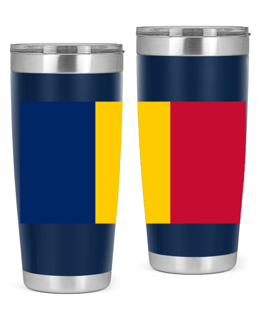 Chad 164# Tumbler featuring a vibrant flag design, made of stainless steel with a copper lining, ideal for hot and cold beverages.
