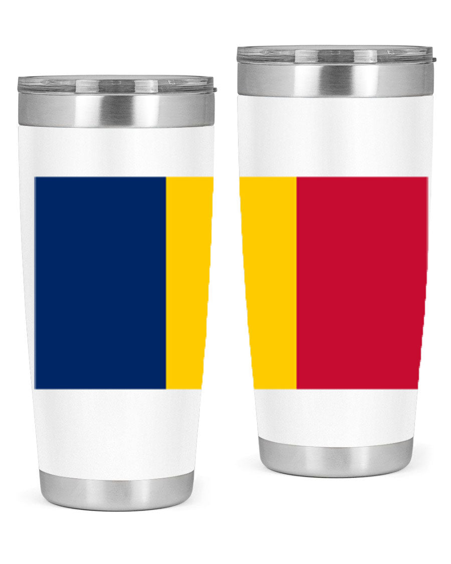 Chad 164# Tumbler featuring a vibrant flag design, made of stainless steel with a copper lining, ideal for hot and cold beverages.