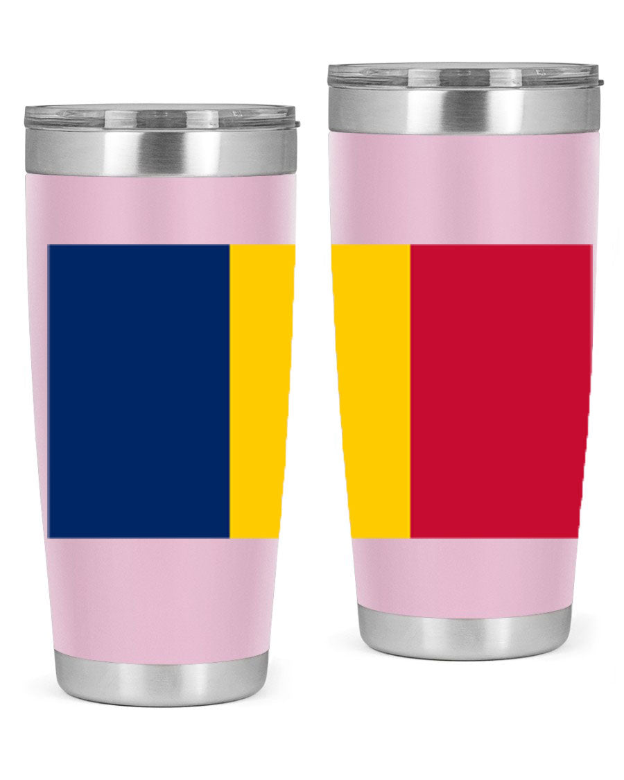 Chad 164# Tumbler featuring a vibrant flag design, made of stainless steel with a copper lining, ideal for hot and cold beverages.