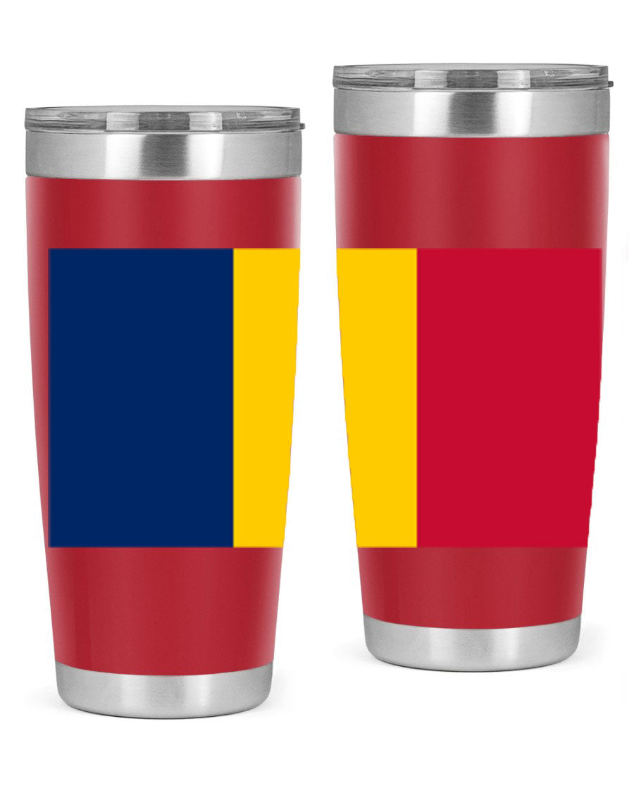 Chad 164# Tumbler featuring a vibrant flag design, made of stainless steel with a copper lining, ideal for hot and cold beverages.