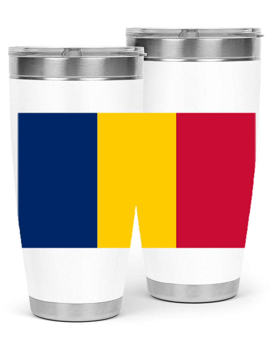 Chad 164# Tumbler featuring a vibrant flag design, made of stainless steel with a copper lining, ideal for hot and cold beverages.