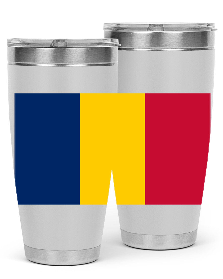 Chad 164# Tumbler featuring a vibrant flag design, made of stainless steel with a copper lining, ideal for hot and cold beverages.