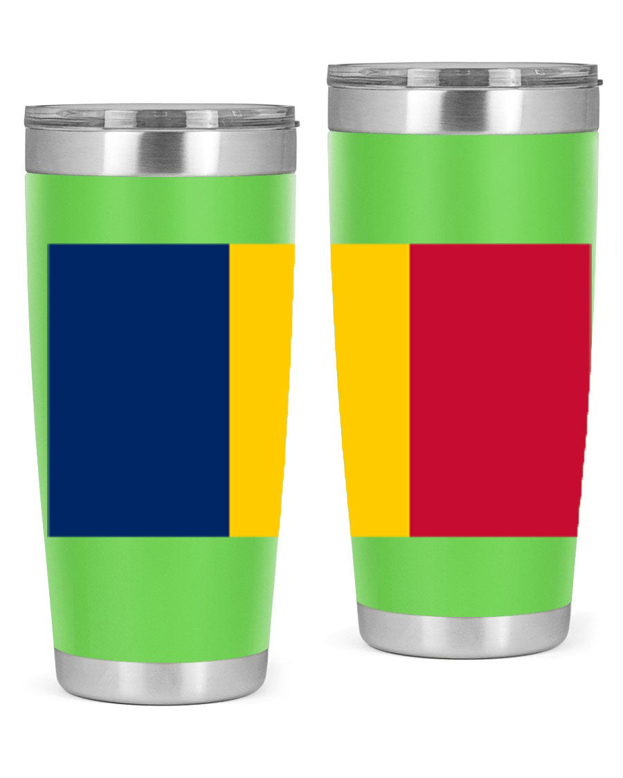 Chad 164# Tumbler featuring a vibrant flag design, made of stainless steel with a copper lining, ideal for hot and cold beverages.